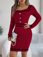 Grace Contrast Trim Long Sleeve Sweater Dress | 4 Colors