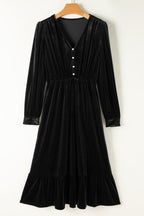 Ruffle Hem Slit V-Neck Long Sleeve Dress | 2 colors | Poundton