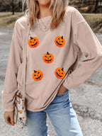 Great Pumpkin drop shoulder sweatshirt in taupe brown by Pinup Girl Clothing