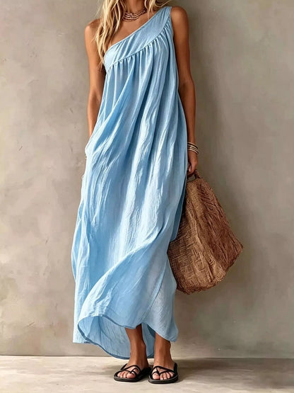 Delphine One-Shoulder Maxi Dress in Light Blue by Pinup Girl Clothing