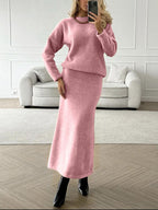 Mia Round Neck Dropped Shoulder Top and Midi Skirt Knit Set | 5 Colors