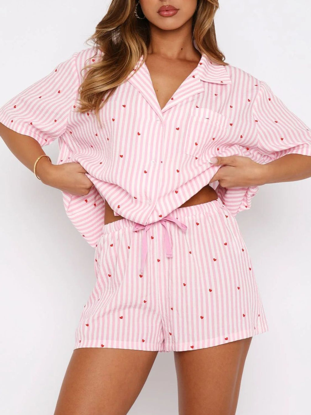 Saint Val Button Down Top and Shorts Pajama Set | 4 Colors | Poundton