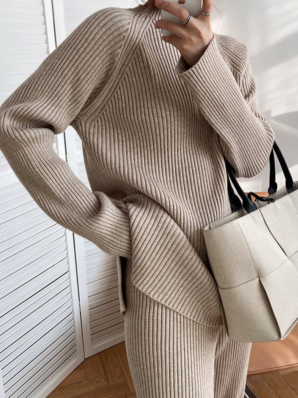 Sofia Mock Neck Raglan Sleeve Top and Pants Sweater Set | 4 Colors
