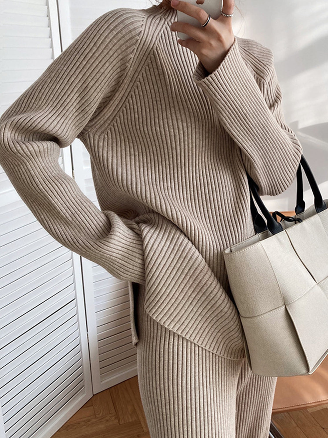 Sofia Mock Neck Raglan Sleeve Top and Pants Sweater Set | 4 Colors