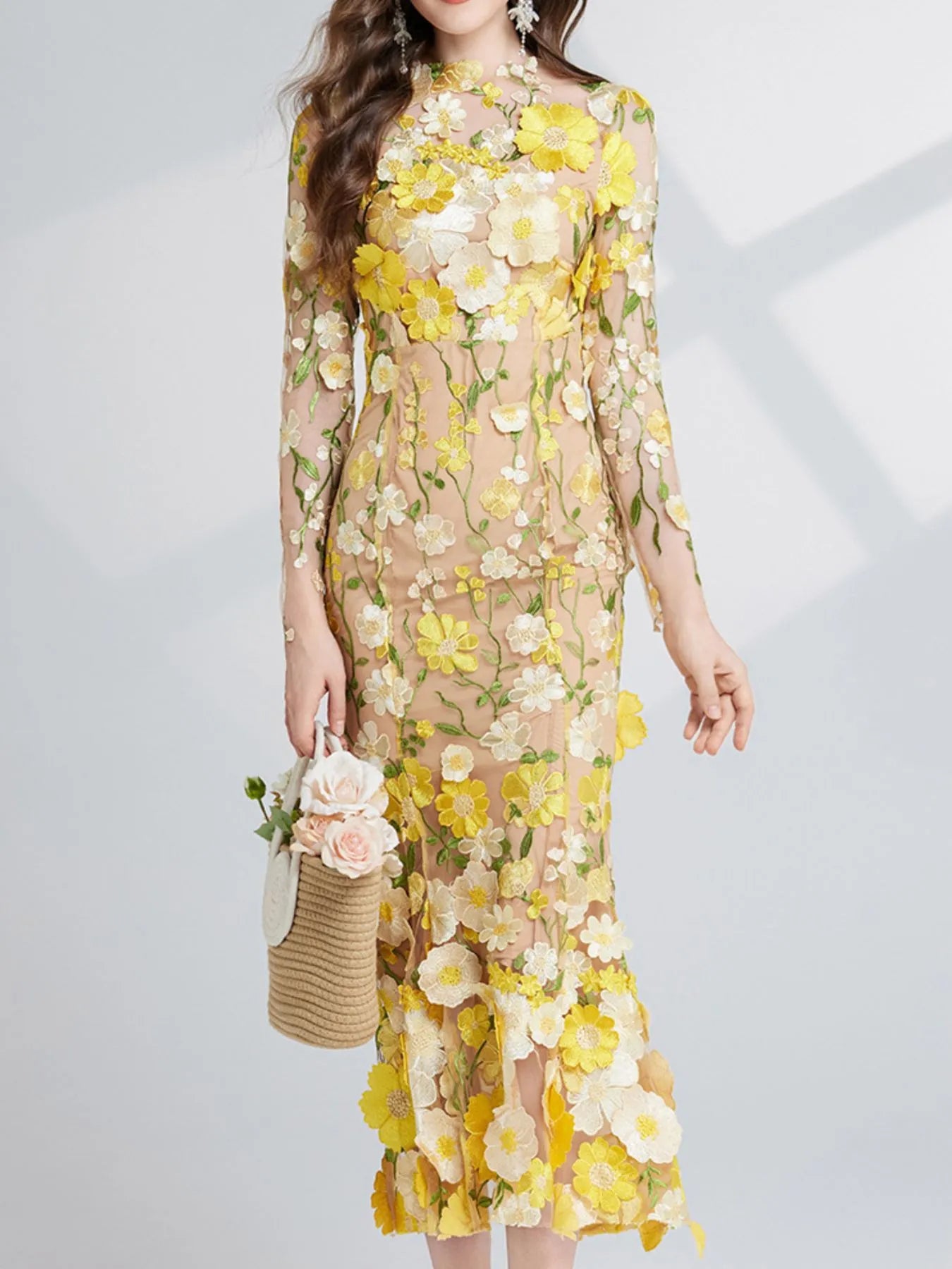 The Enchanted Flower embroidered mesh maxi dress by Pinup Girl Clothing, sizes XS to 4X.