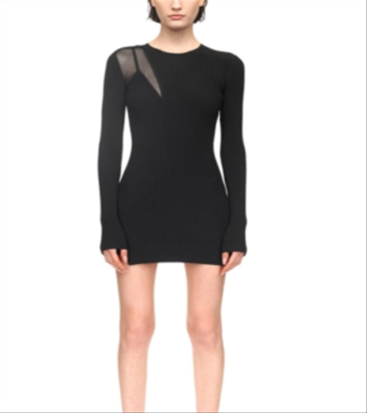 David Koma Ribbed Mesh Detail Mini Dress Black