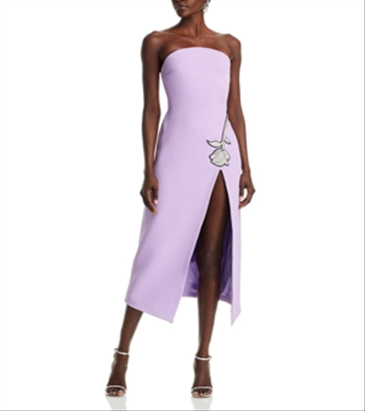 David Koma Crystal Front Slit Midi Dress Purple Size 8