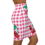 Women's 1990s Fitted Mini Skirt in Pink Gingham Vintage Cherries Print