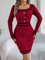 Grace Contrast Trim Long Sleeve Sweater Dress | 4 Colors