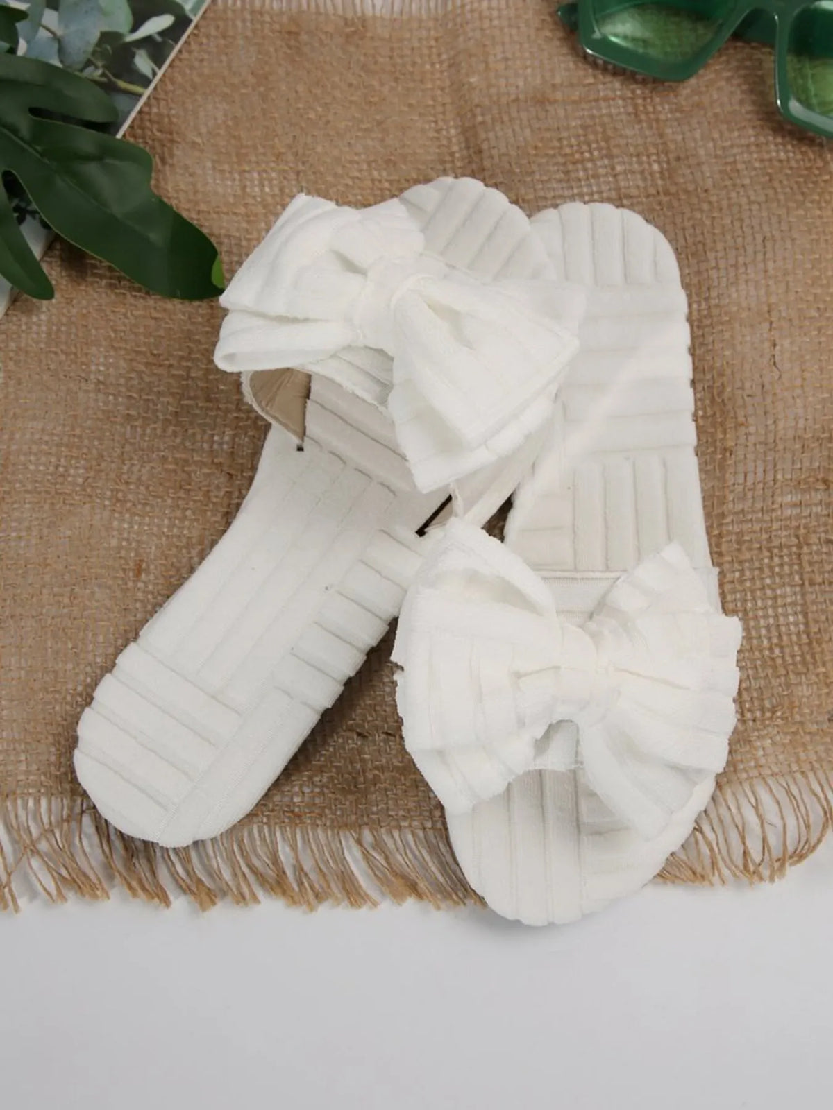 Leyla bow-knot open-toe slide sandals in white by Pinup Girl Clothing