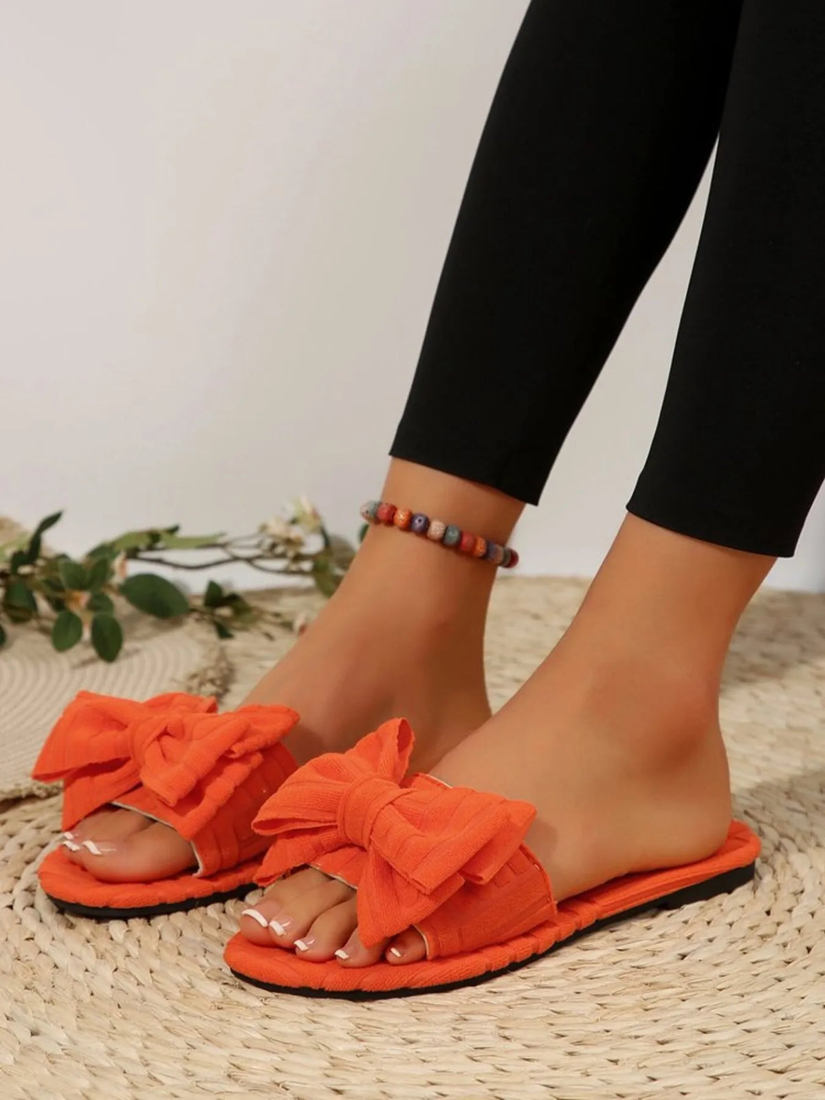 Leyla bow-knot open-toe slide sandals by Pinup Girl Clothing