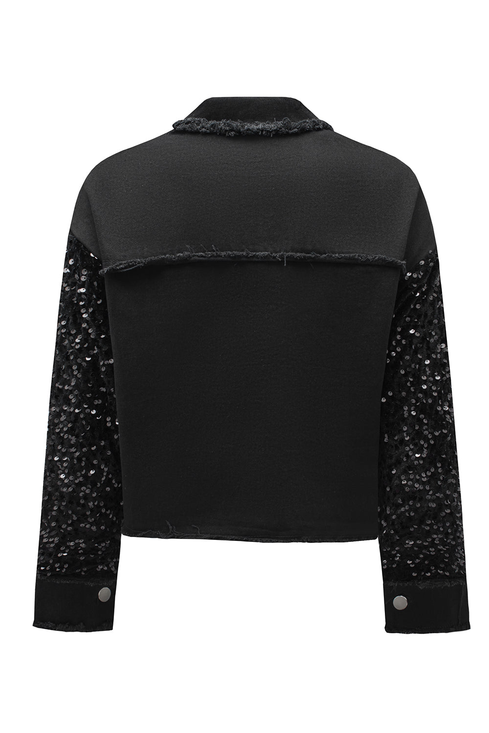 Rare Tour Raw Hem Denim Jacket with Black Sequin Sleeves