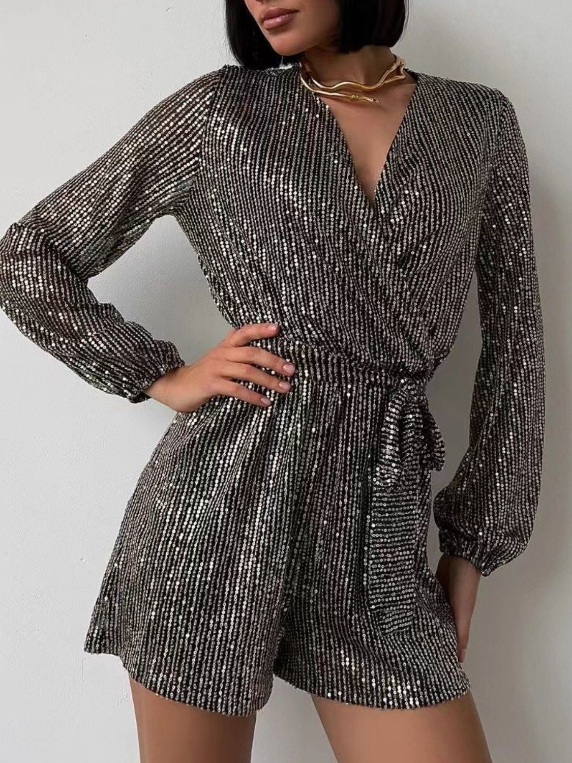 Spark Tie Waist Long Sleeve Romper | 7 Colors