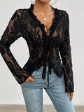 Gift Wrap V-Neck Long Sleeve Lace Cardigan Top | 5 Colors | Poundton