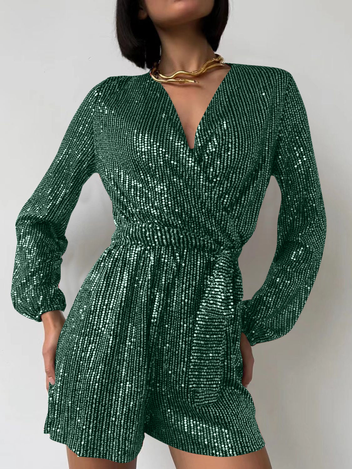 Spark Tie Waist Long Sleeve Romper | 7 Colors