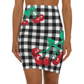 Women's 1990s Fitted Mini Skirt  in Black Gingham Vintage Cherries Print