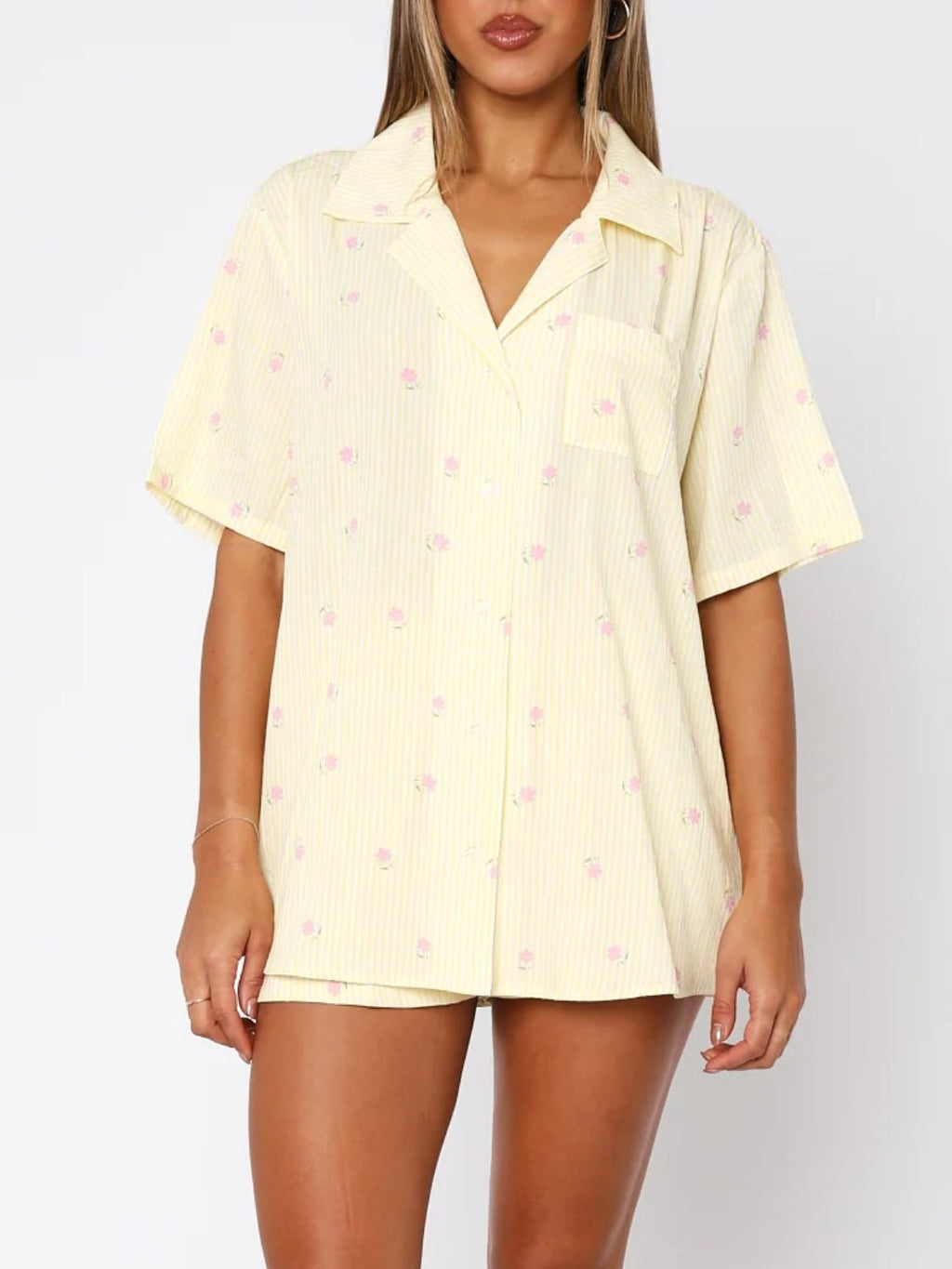 Saint Val Button Down Top and Shorts Pajama Set | 4 Colors | Poundton