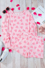Isabella Heart Print Long Sleeve Top and Shorts Lounge Set | 2 Colors