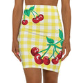 Women's 1990s Fitted Mini Skirt  in Yellow Gingham Vintage Cherries Print