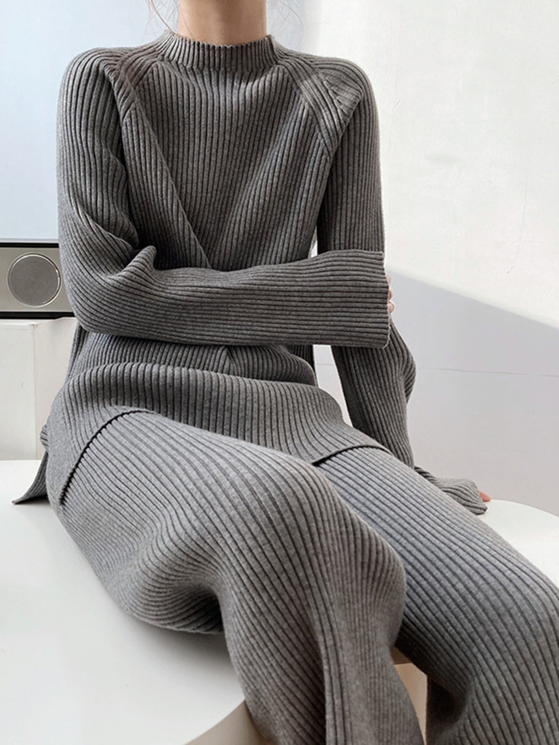 Sofia Mock Neck Raglan Sleeve Top and Pants Sweater Set | 4 Colors