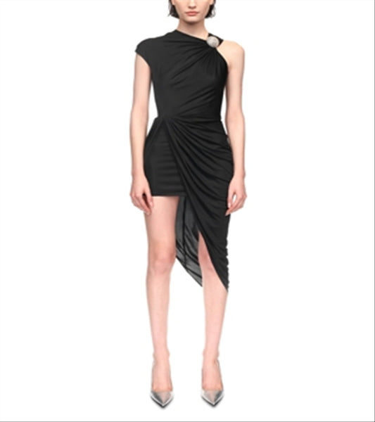 David Koma Ruched Asymmetric Dress Black