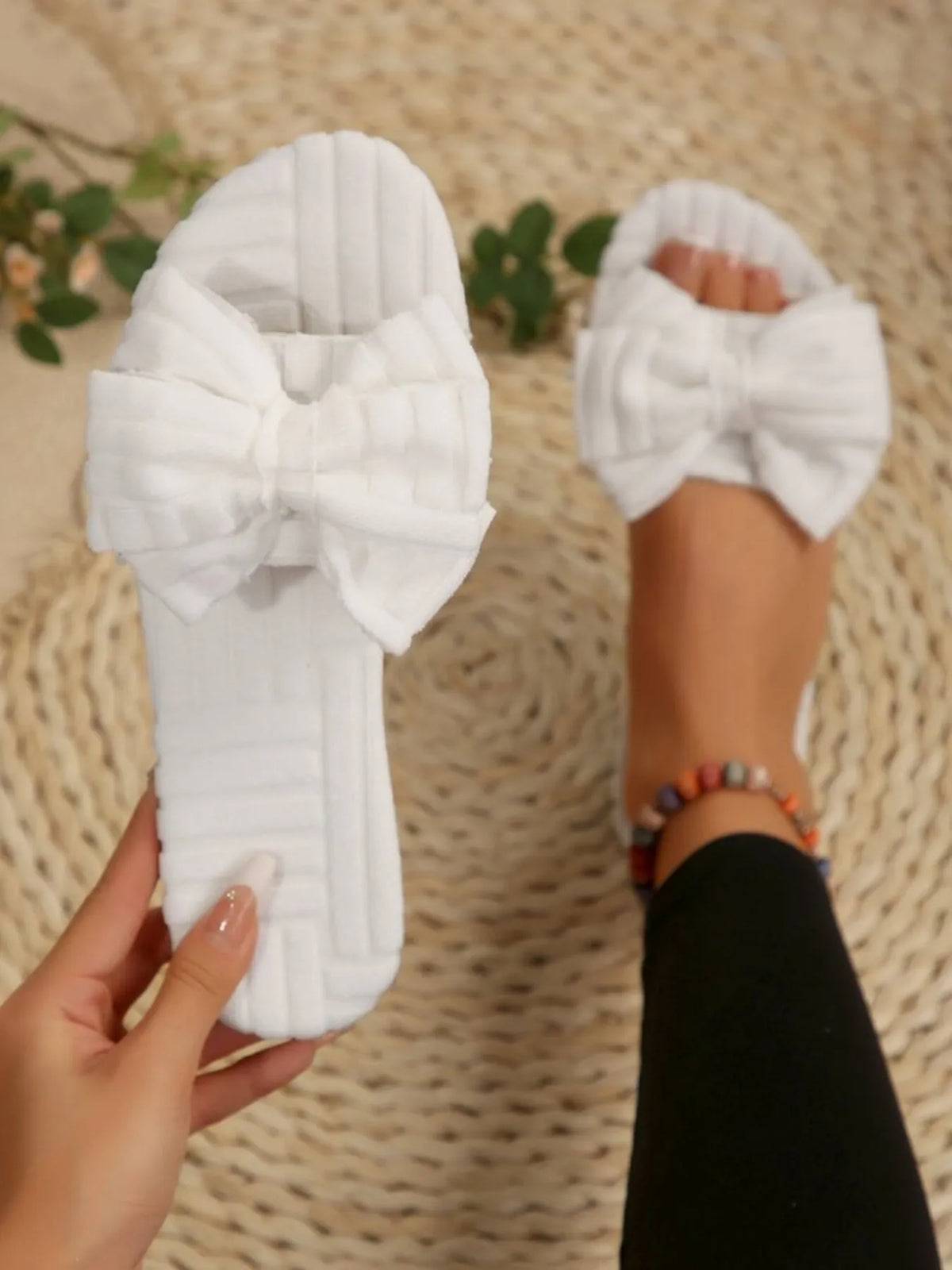 Leyla bow-knot open-toe slide sandals by Pinup Girl Clothing
