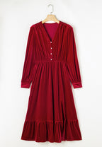 Ruffle Hem Slit V-Neck Long Sleeve Dress | 2 colors | Poundton