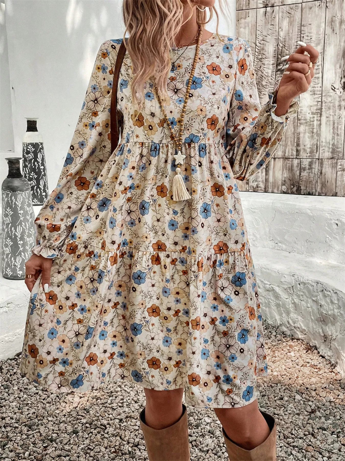 Floral ruffle-hem midi dress by Pinup Girl Clothing, sizes S to XL.