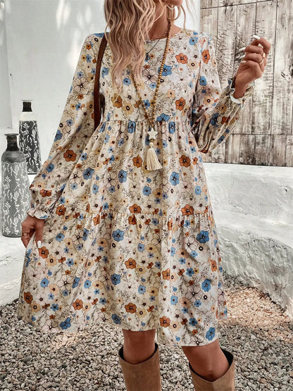 Floral ruffle-hem midi dress by Pinup Girl Clothing, sizes S to XL.