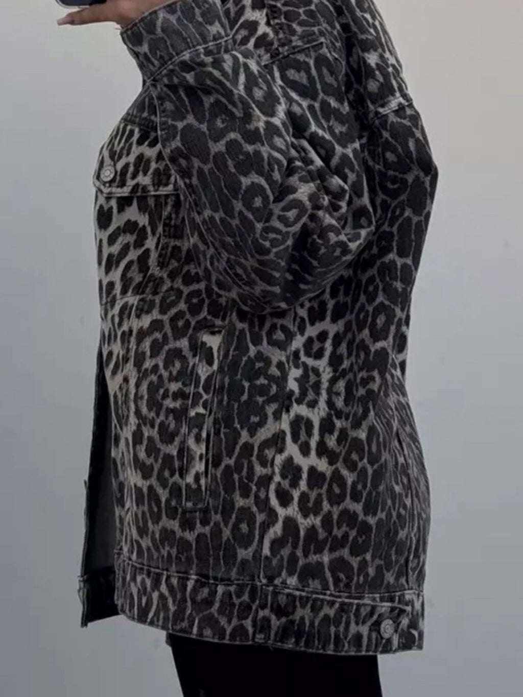 Elisabetta Leopard Button Up Long Sleeve Denim Jacket | 2 Colors