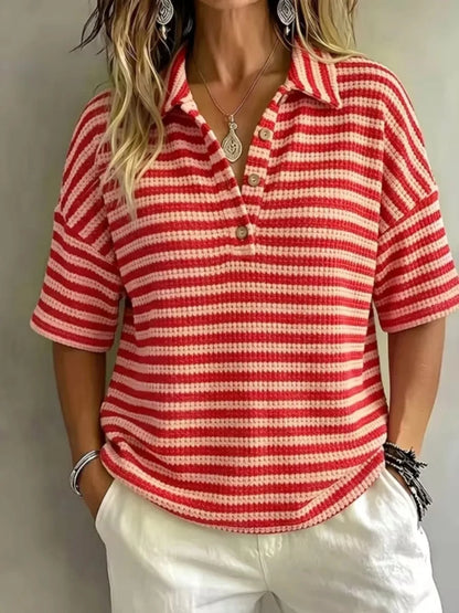 Marion Striped Knit Polo in Red by Pinup Girl Clothing
