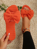 Leyla bow-knot open-toe slide sandals by Pinup Girl Clothing
