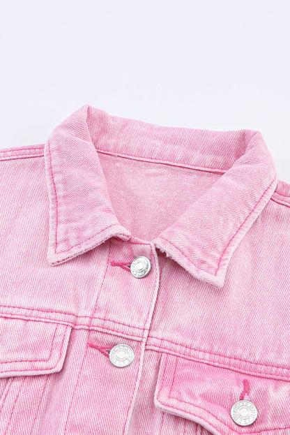 Pink Acid Wash Denim Jacket