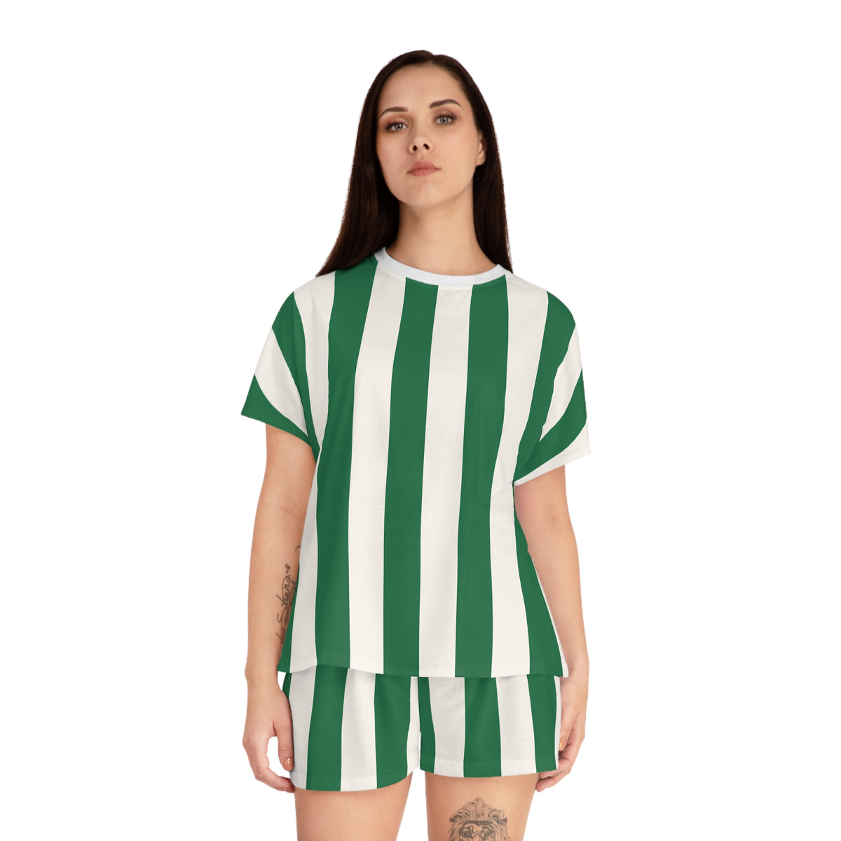 TGIF Sleepover Pajama Set in Green and White Mark Stripe