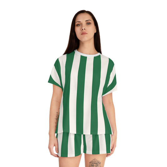 TGIF Sleepover Pajama Set in Green and White Mark Stripe | Pinup Couture Relaxed