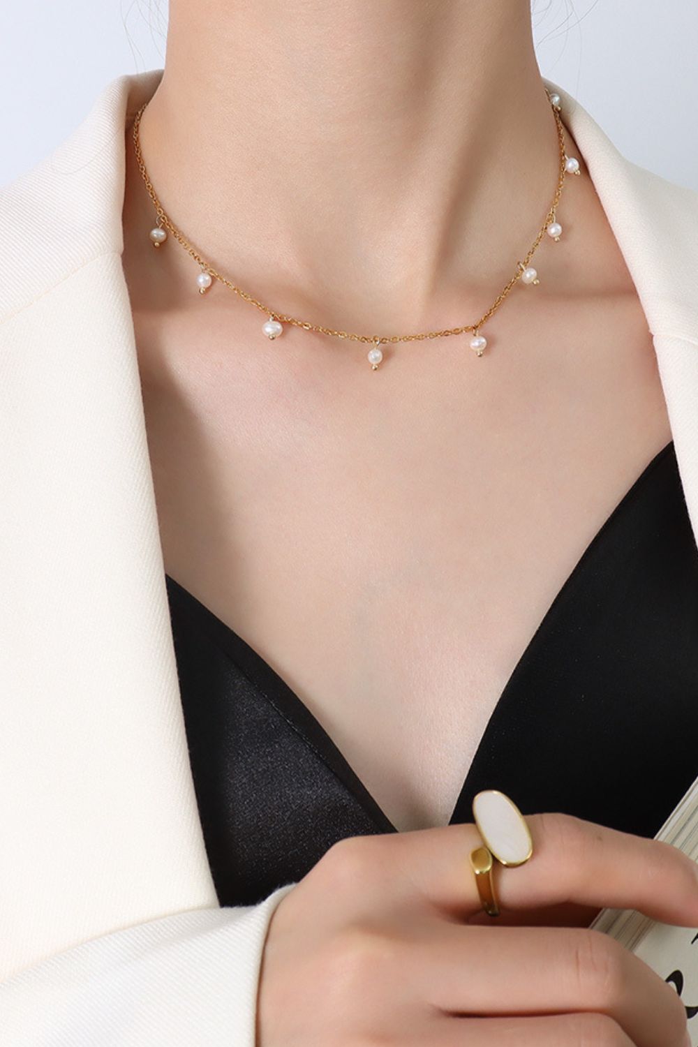 Emma 18K Gold-Plated Titanium Steel Pearl Necklace