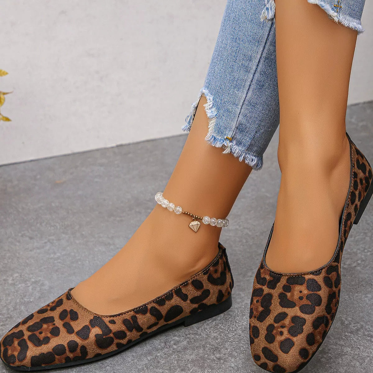 Audrey round toe ballet flats in leopard, side view
