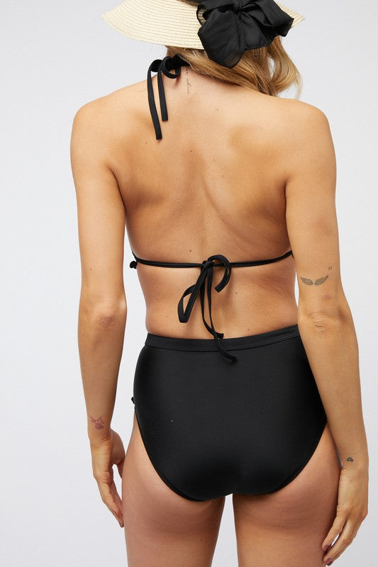 Beach Goth Bikini Swimsuit with Mesh Detail in Solid Black or White | Davi & Dani