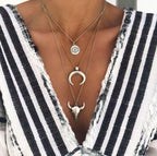 Alloy Three Layered Bullhead Pendant Necklace