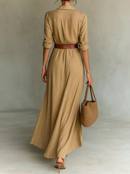 Simone belted wrap maxi dress shown from the back, by Pinup Girl Clothing