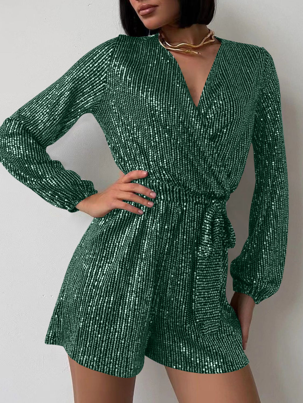 Spark Tie Waist Long Sleeve Romper | 7 Colors