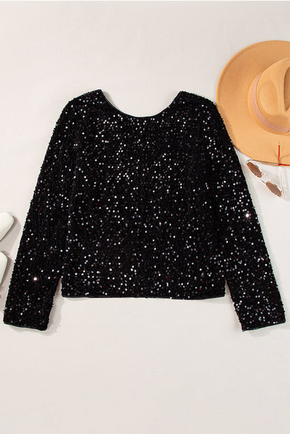 Countdown Black Sequin Long Sleeve Top
