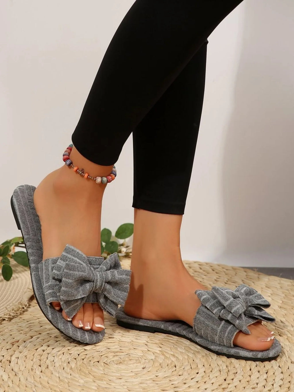 Leyla bow-knot open-toe slide sandals by Pinup Girl Clothing
