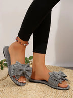 Leyla bow-knot open-toe slide sandals by Pinup Girl Clothing