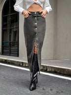 Grace Button Up High Rise Denim Skirt | Poundton