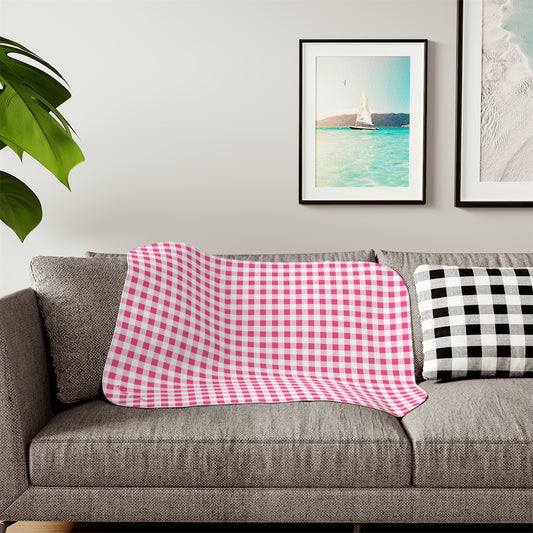 Ultra Fuzz Pink Gingham Sherpa Blanket — Reversible Two‑Tone Cozy Throw | Pinup Couture