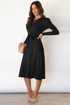 Daniela Round Neck Long Sleeve Tie Waist Sweater Dress | 5 Colors