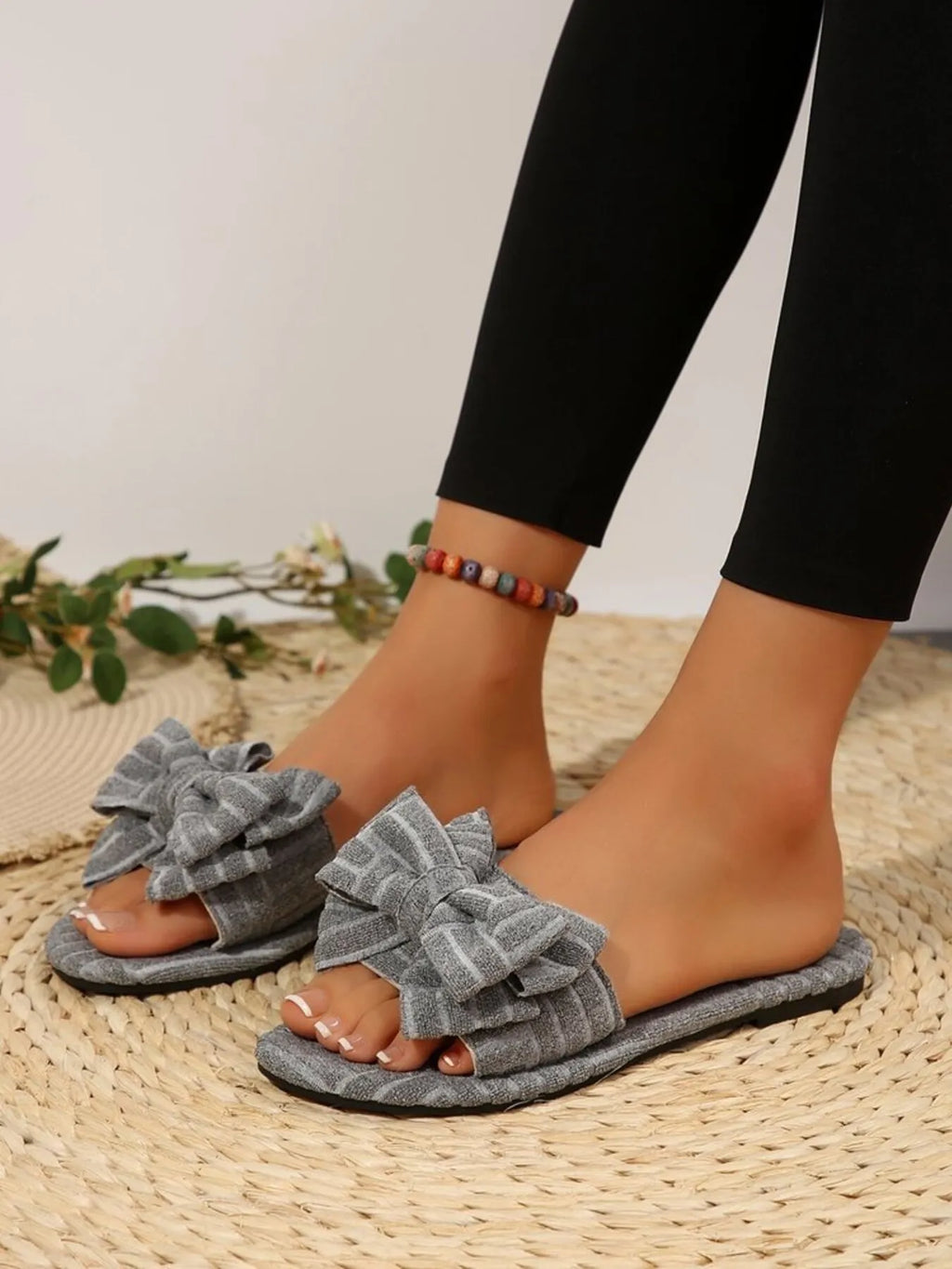Leyla bow-knot open-toe slide sandals by Pinup Girl Clothing