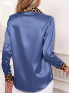 Leopard Luxe vintage long-sleeve blouse by Pinup Girl Clothing, sizes XS to 4X.