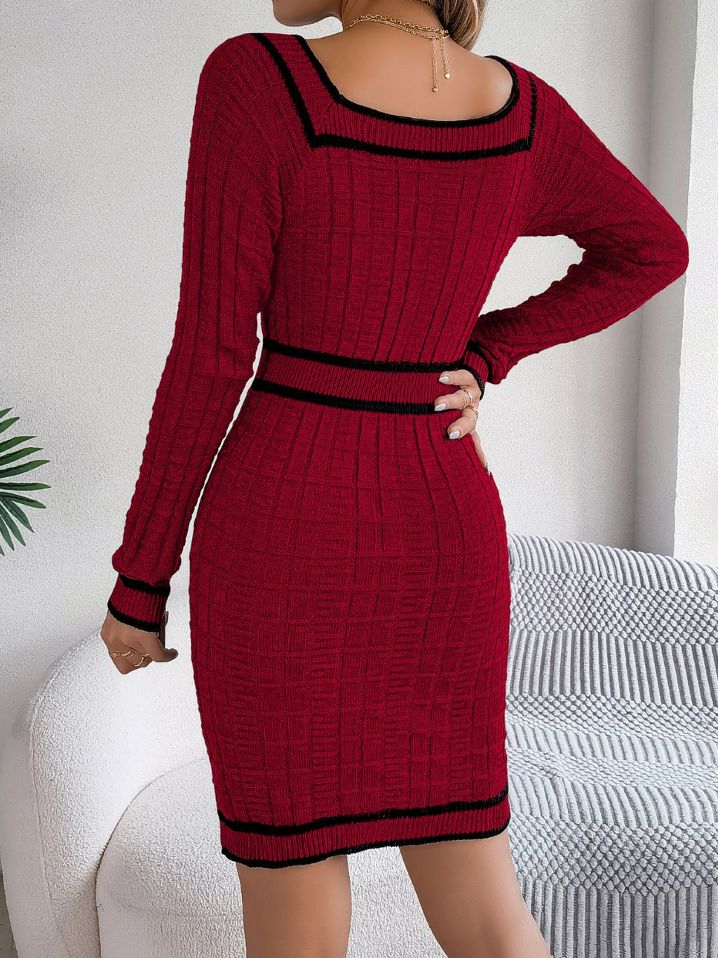 Grace Contrast Trim Long Sleeve Sweater Dress | 4 Colors